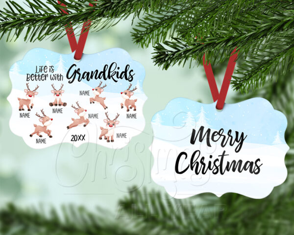 Life is Better with Grandkids (Reindeer) Benelux Ornament with seven reindeer