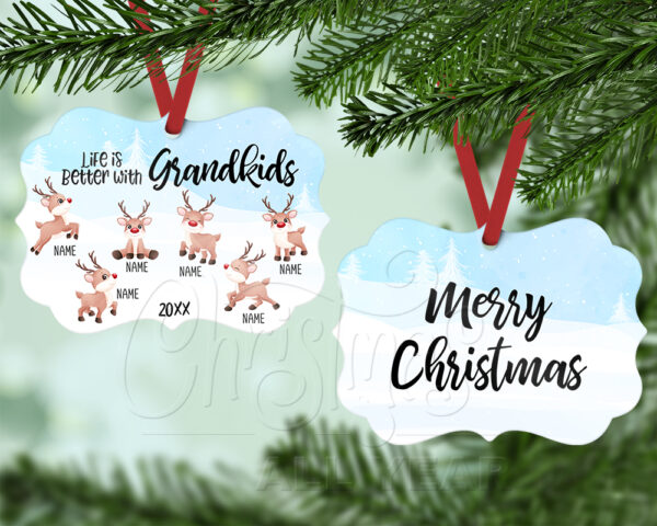 Life is Better with Grandkids (Reindeer) Benelux Ornament with six reindeer