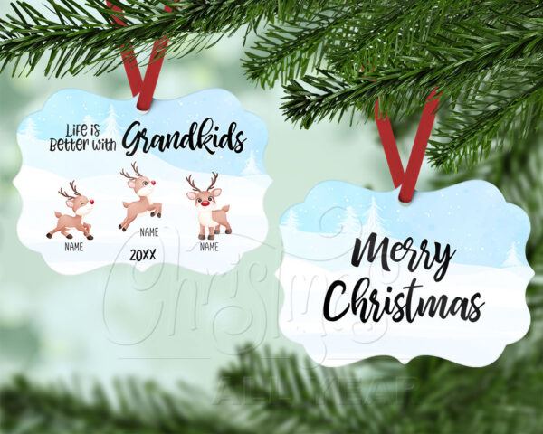 Life is Better with Grandkids (Reindeer) Benelux Ornament with three reindeer