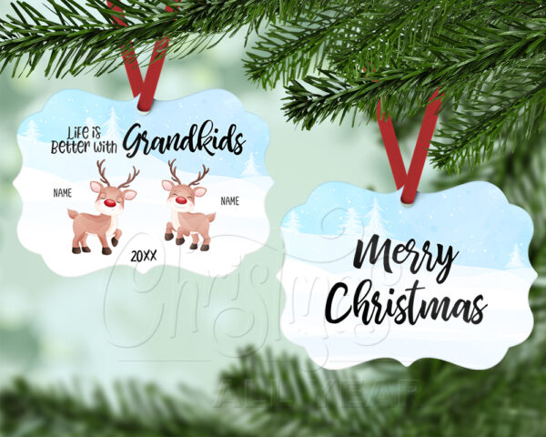 Life is Better with Grandkids (Reindeer) Benelux Ornament with two reindeer